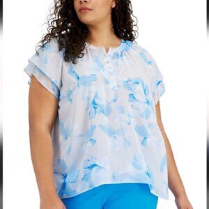 Women's Calvin Klein Light Blue Floral Blouse, Size M, NWT